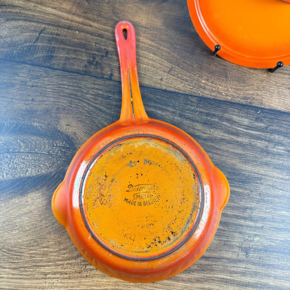 Descoware Enameled Cast Iron Covered Skillet Lid Orange, Made in Belgium